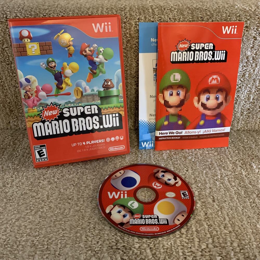 Nintendo New Super Mario Bros. Wii Video Game 2009 100% Complete w/ Manual CIB